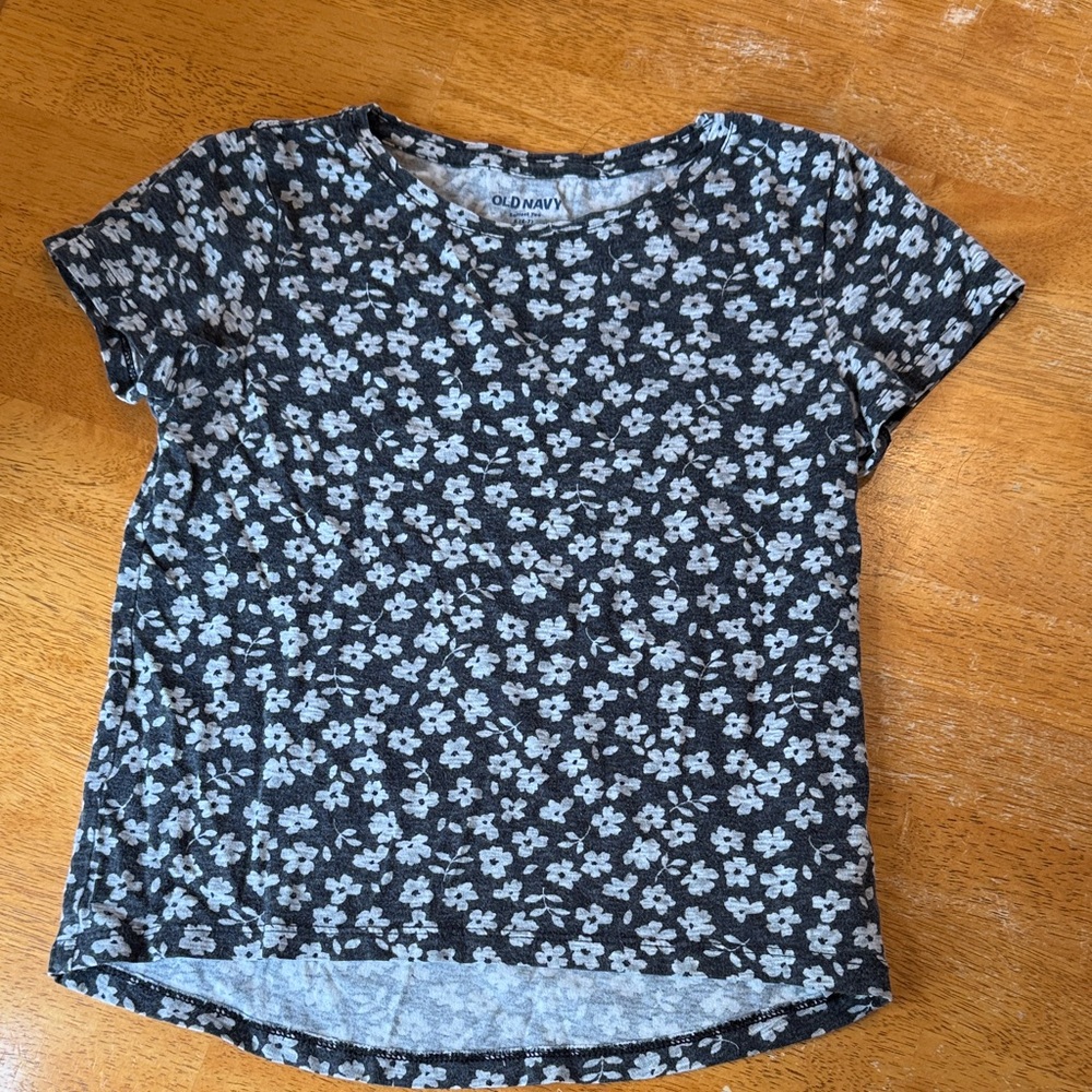 Old Navy Black Tee with White Floral Design